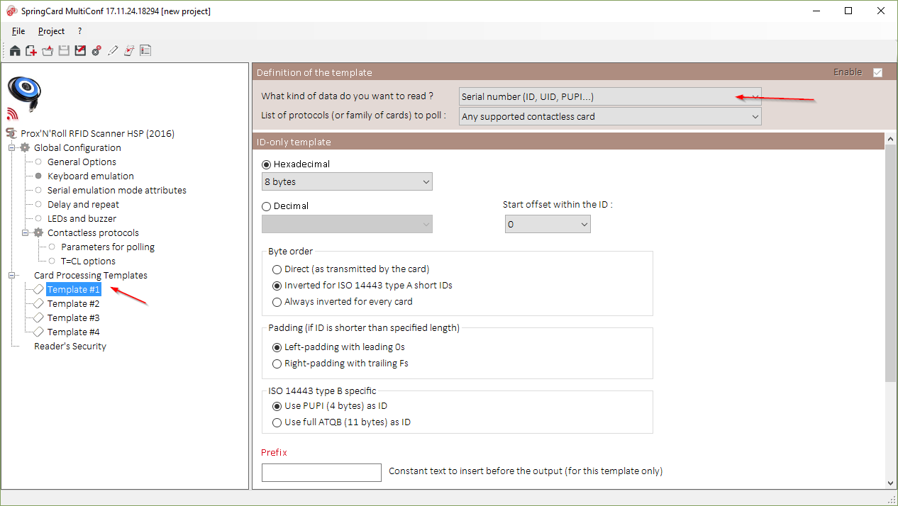Set templates options