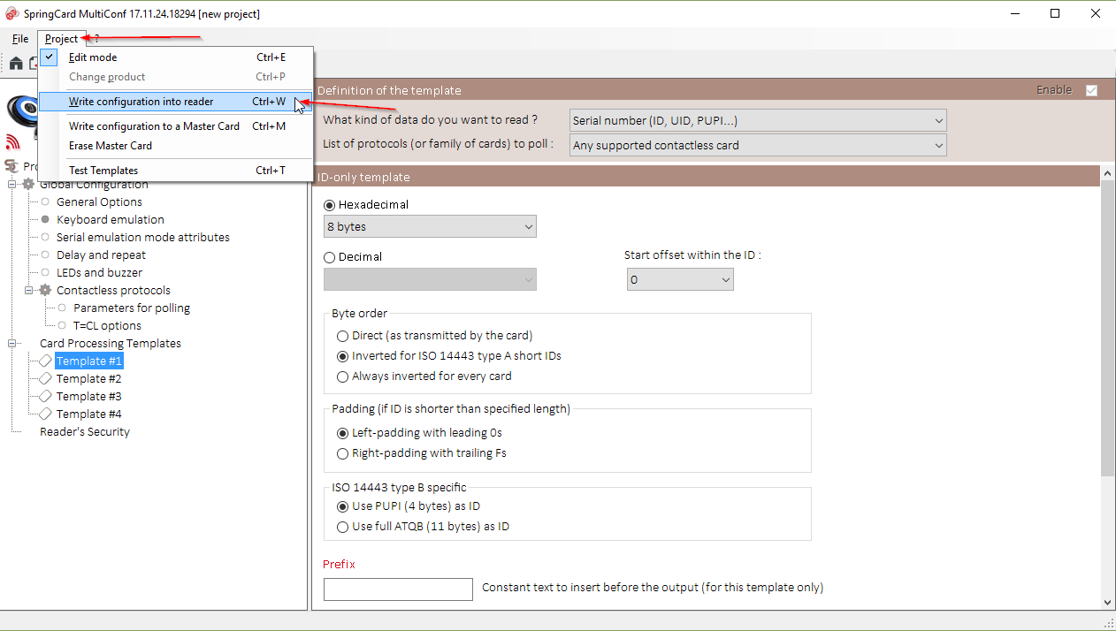 Send configuration into reader